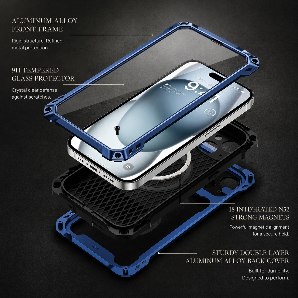 Premium iPhone Case MagSafe Compatible Metal Armor Design with Camera Lens Protection, Dual Layer Shockproof Construction, Heavy Duty Durability