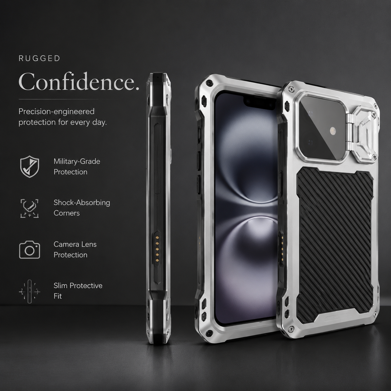 Premium iPhone Case MagSafe Compatible Metal Armor Design with Camera Lens Protection, Dual Layer Shockproof Construction, Heavy Duty Durability
