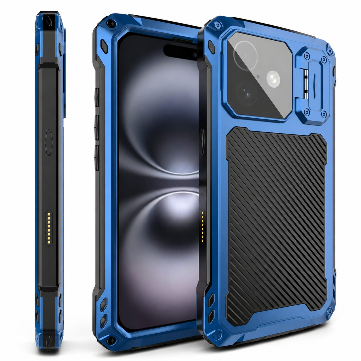 Premium iPhone Case MagSafe Compatible Metal Armor Design with Camera Lens Protection, Dual Layer Shockproof Construction, Heavy Duty Durability