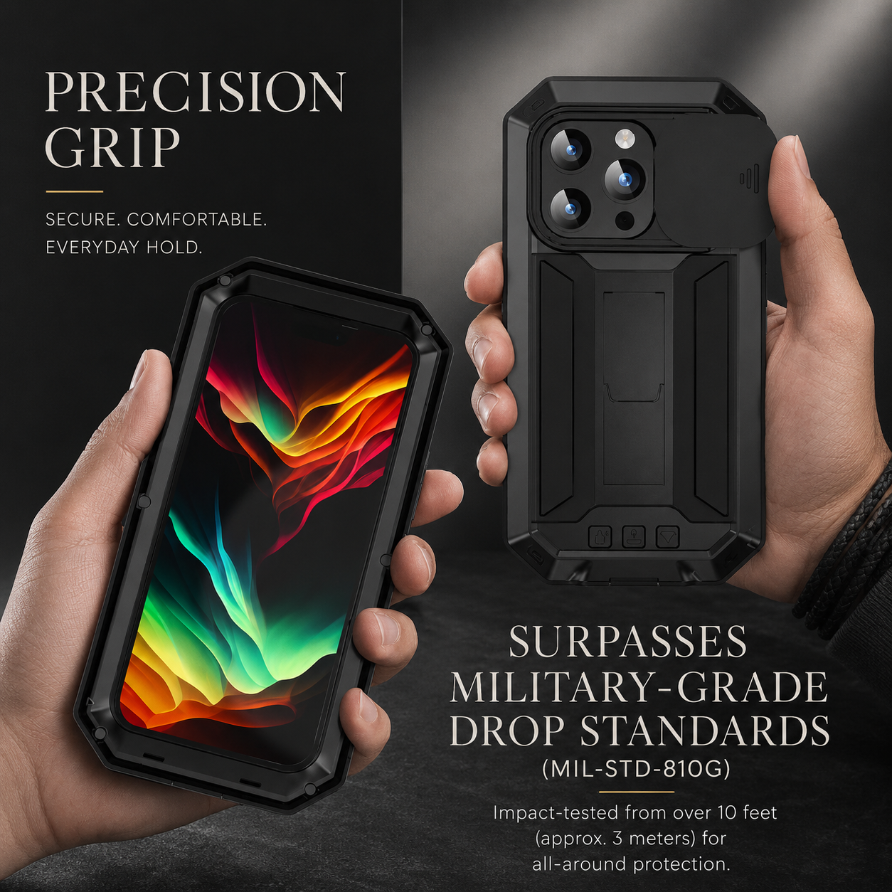 Premium iPhone Case MagSafe Compatible Metal Armor Protective Cover Full Body Hybrid Design Slide Camera Cover Tempered Glass Screen Shockproof Waterproof Rugged Design