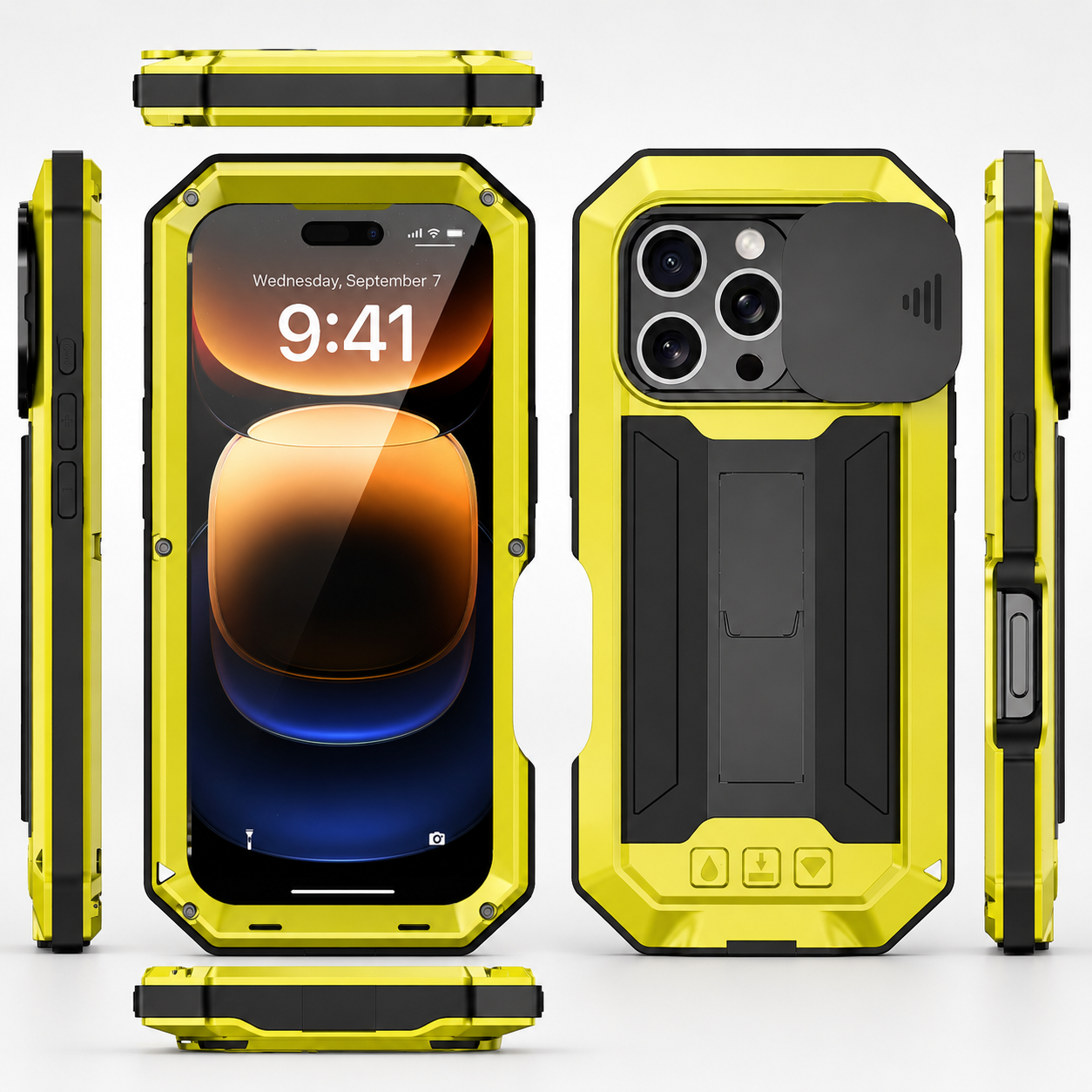 Premium iPhone Case MagSafe Compatible Metal Armor Protective Cover Full Body Hybrid Design Slide Camera Cover Tempered Glass Screen Shockproof Waterproof Rugged Design