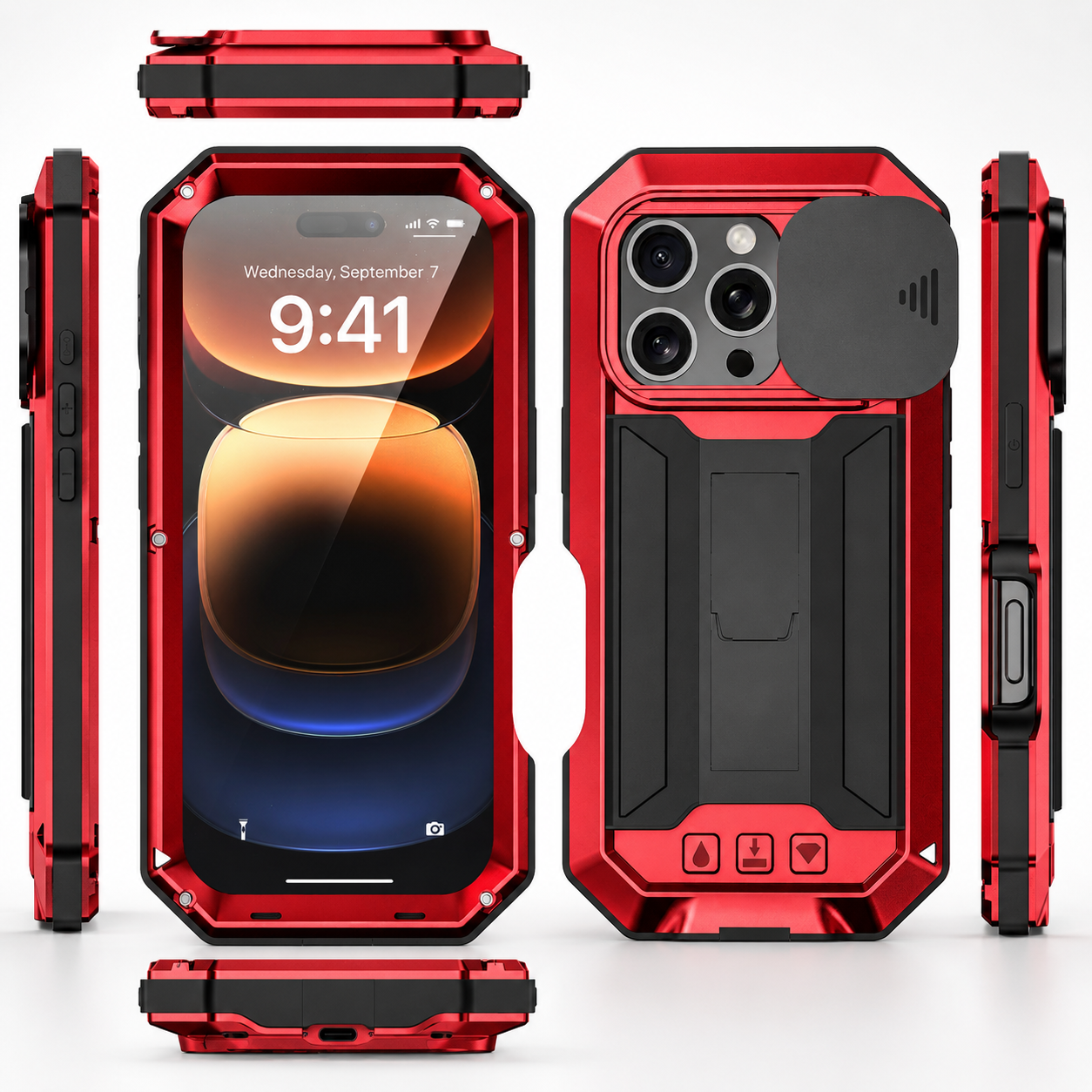 Premium iPhone Case MagSafe Compatible Metal Armor Protective Cover Full Body Hybrid Design Slide Camera Cover Tempered Glass Screen Shockproof Waterproof Rugged Design