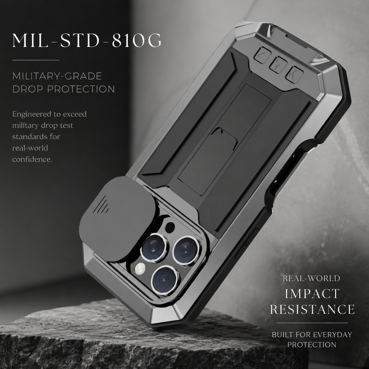 Premium iPhone Case MagSafe Compatible Metal Armor Protective Cover Full Body Hybrid Design Slide Camera Cover Tempered Glass Screen Shockproof Waterproof Rugged Design