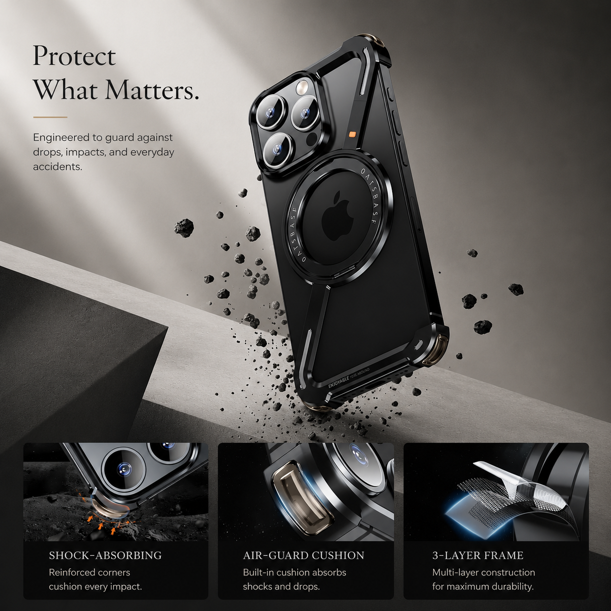 Premium iPhone Case MagSafe Compatible Metal Bumper with 360 Degree Rotating Ring Holder, Shockproof Protection, Camera Lens Protection and Secure Grip