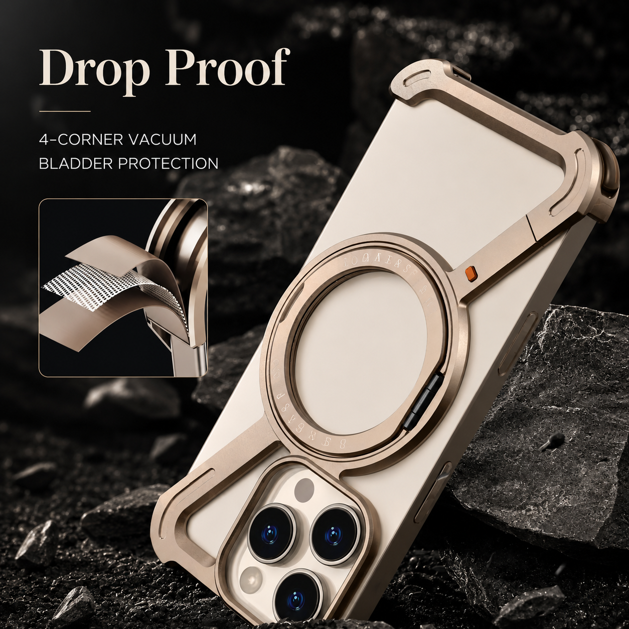 Premium iPhone Case MagSafe Compatible Metal Bumper with 360 Degree Rotating Ring Holder, Shockproof Protection, Camera Lens Protection and Secure Grip