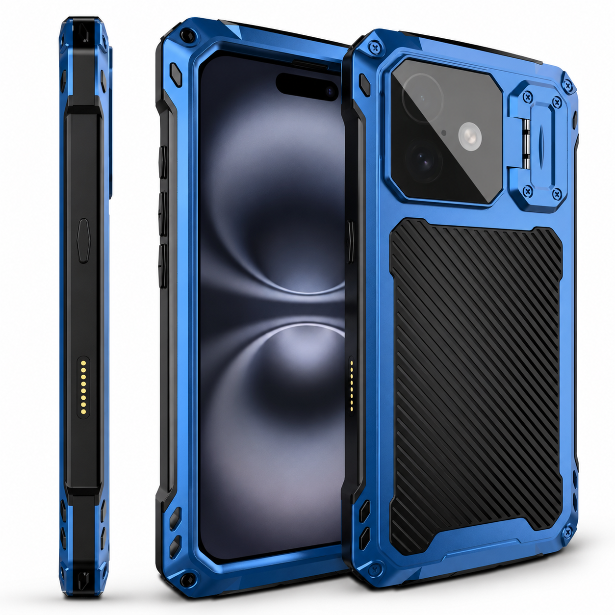 Premium iPhone Case MagSafe Compatible Metal Cover with Camera Guard Kickstand, Screen Protection, Shockproof Dual Layer Design and Durable Protection