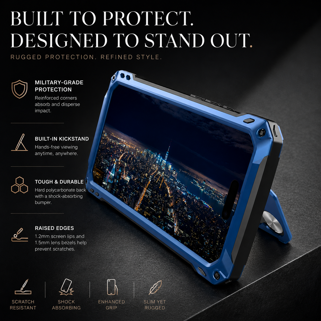 Premium iPhone Case MagSafe Compatible Metal Cover with Camera Guard Kickstand, Screen Protection, Shockproof Dual Layer Design and Durable Protection