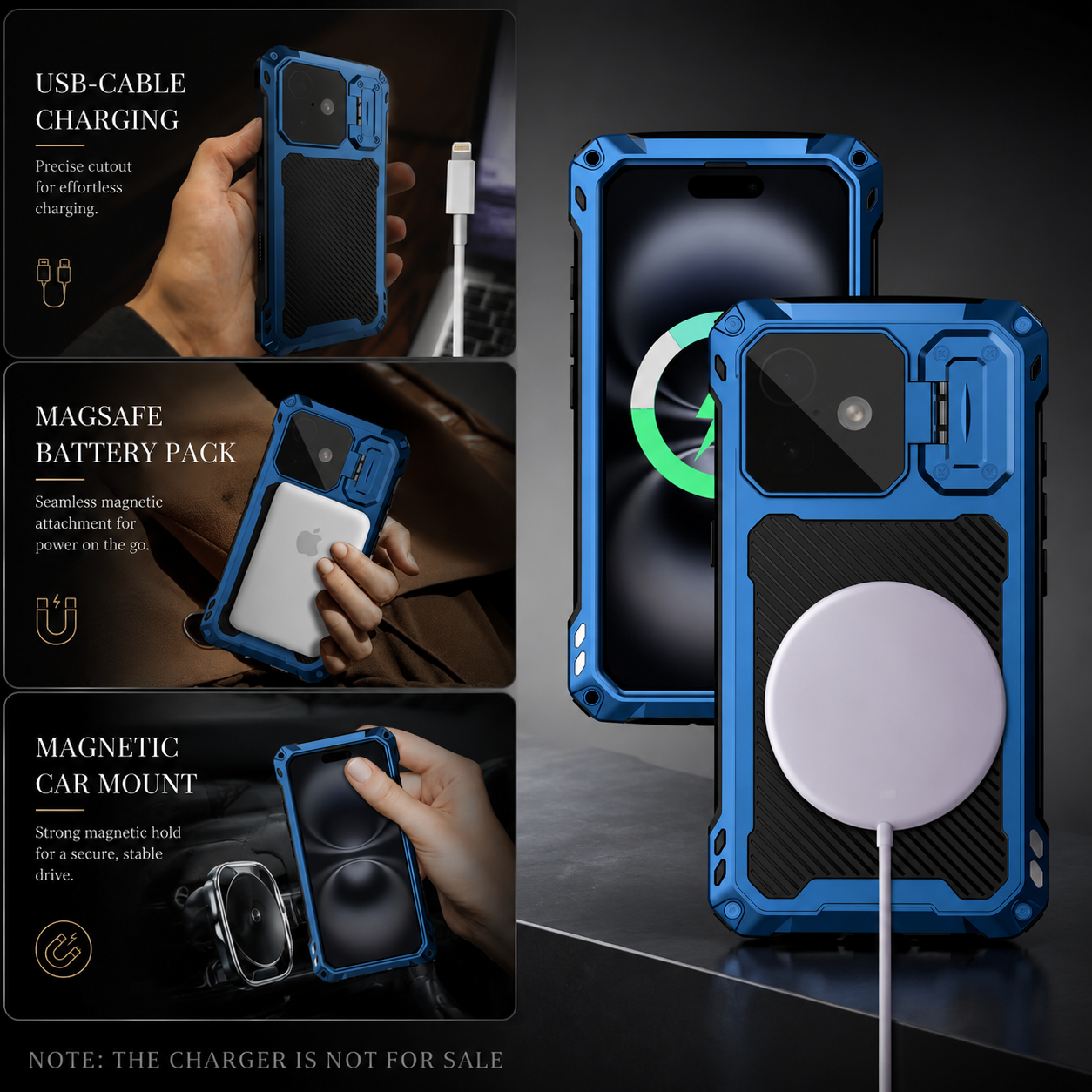 Premium iPhone Case MagSafe Compatible Metal Cover with Camera Guard Kickstand, Screen Protection, Shockproof Dual Layer Design and Durable Protection