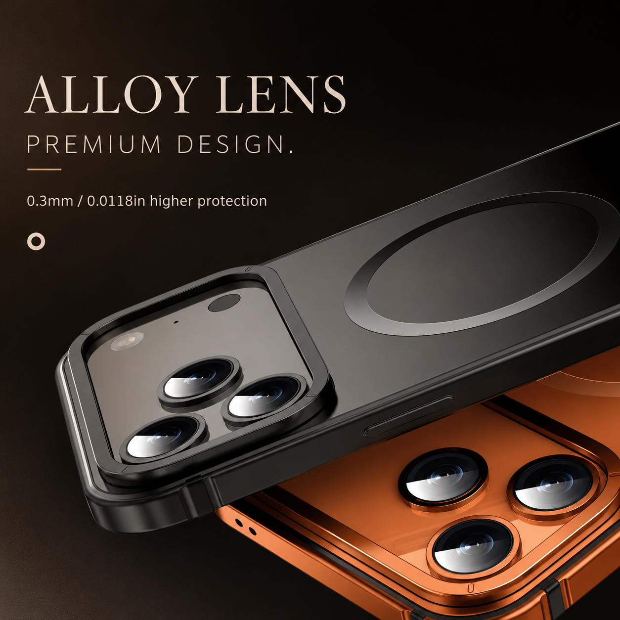 Premium iPhone Case MagSafe Compatible Orange Aluminum Alloy Cover Camera Lens Protection Shockproof Anti Scratch Finish Lightweight Secure Grip Full Coverage Design
