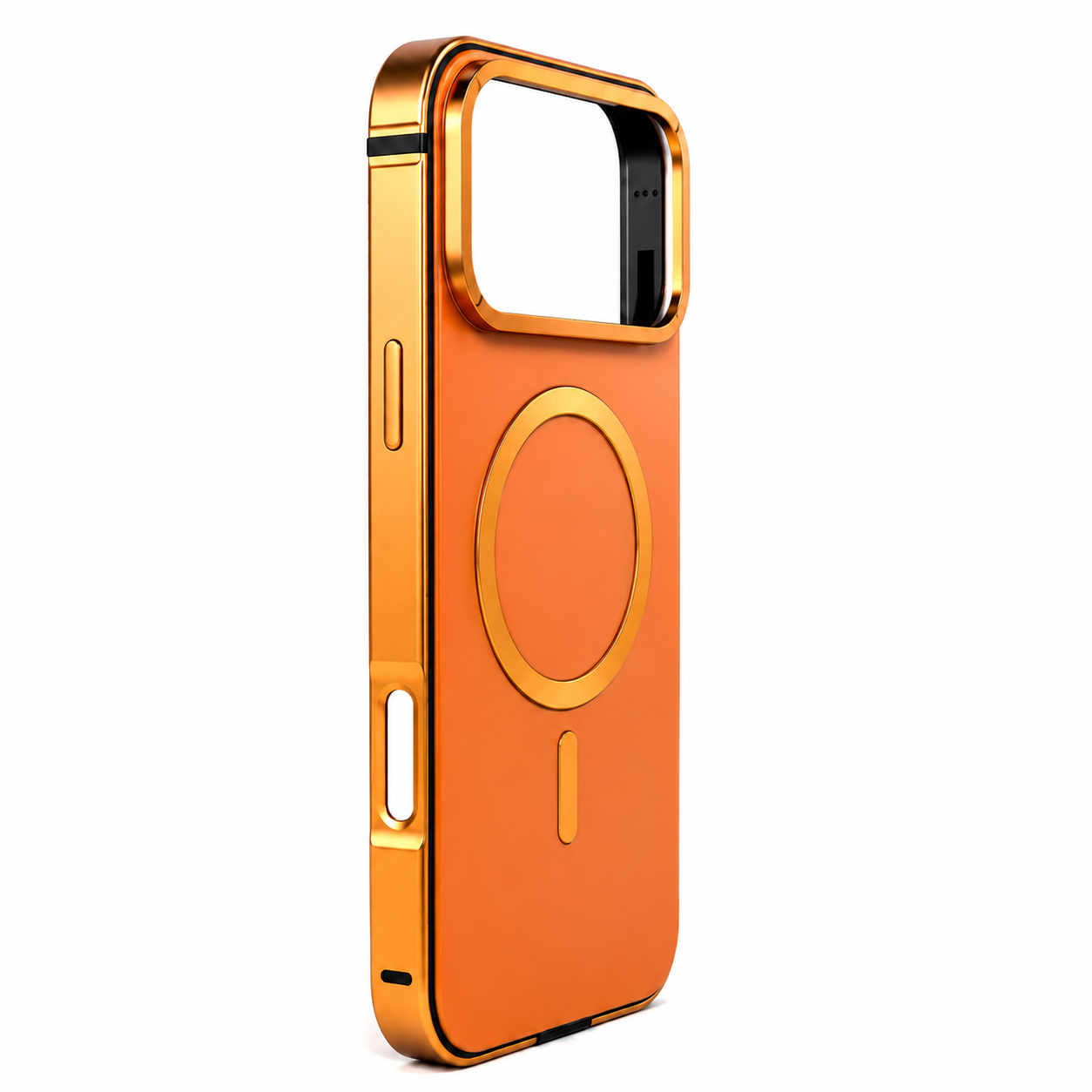Premium iPhone Case MagSafe Compatible Orange Aluminum Alloy Cover Camera Lens Protection Shockproof Anti Scratch Finish Lightweight Secure Grip Full Coverage Design