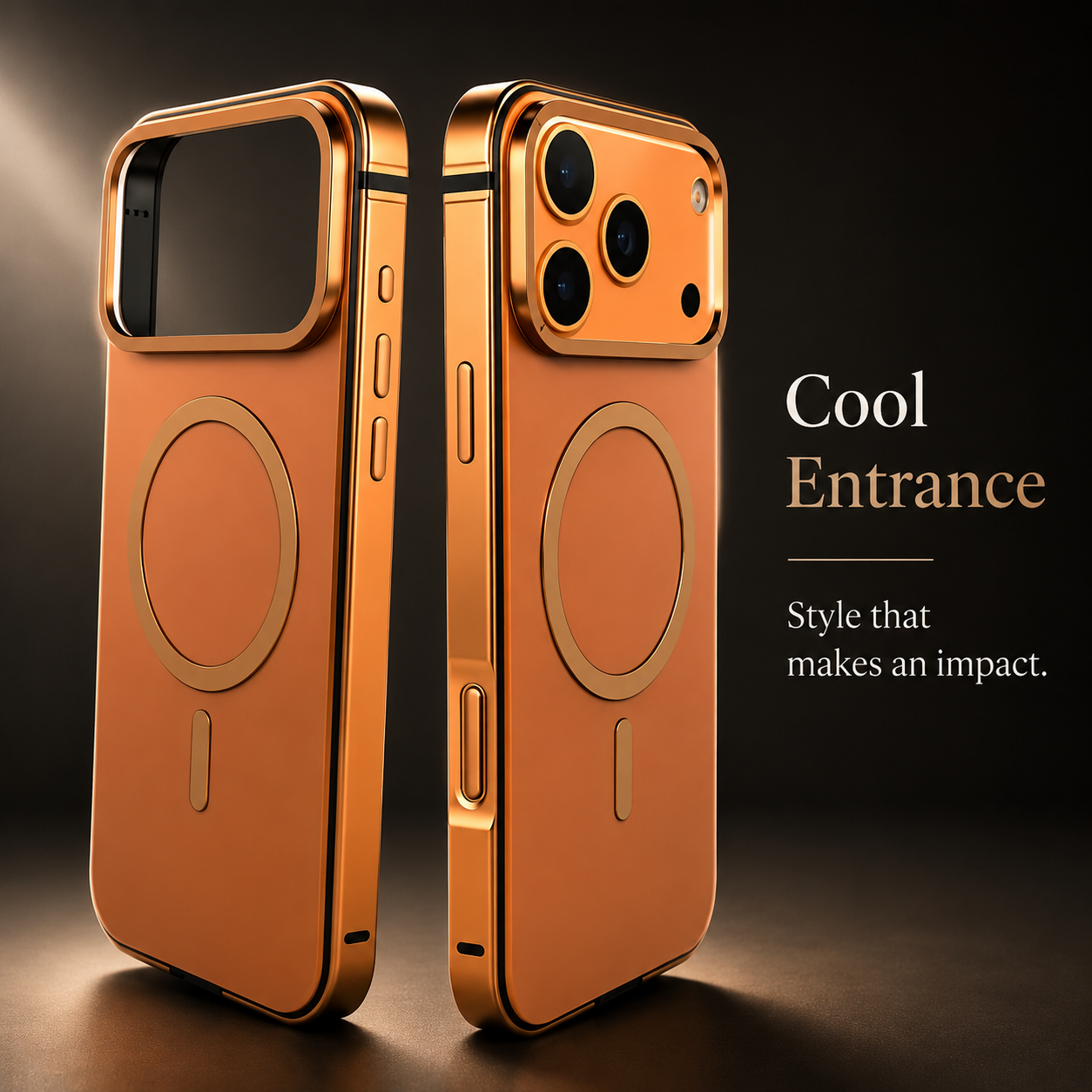 Premium iPhone Case MagSafe Compatible Orange Aluminum Alloy Cover Camera Lens Protection Shockproof Anti Scratch Finish Lightweight Secure Grip Full Coverage Design