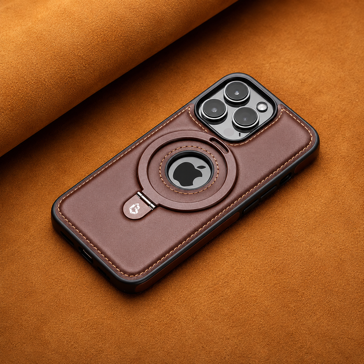 Premium iPhone Case MagSafe Compatible PU Leather Protective Cover 360 Rotating Ring Stand Camera Lens Protection Shockproof Slim Design