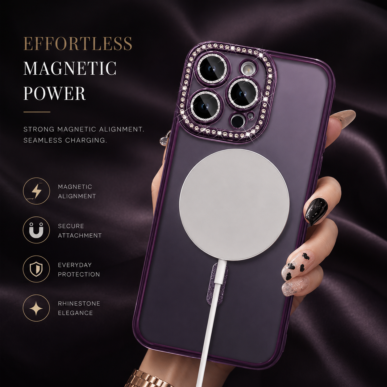 Premium iPhone Case MagSafe Compatible Pink Glitter Clear Protective Cover Camera Lens Protection Shockproof Diamond Texture Slim Lightweight Design