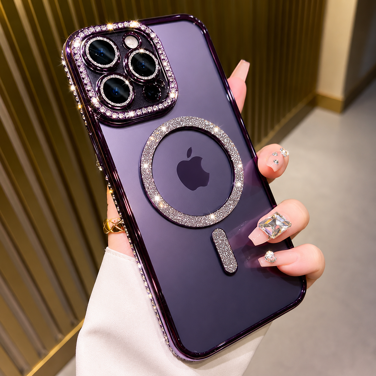 Premium iPhone Case MagSafe Compatible Pink Glitter Clear Protective Cover Camera Lens Protection Shockproof Diamond Texture Slim Lightweight Design
