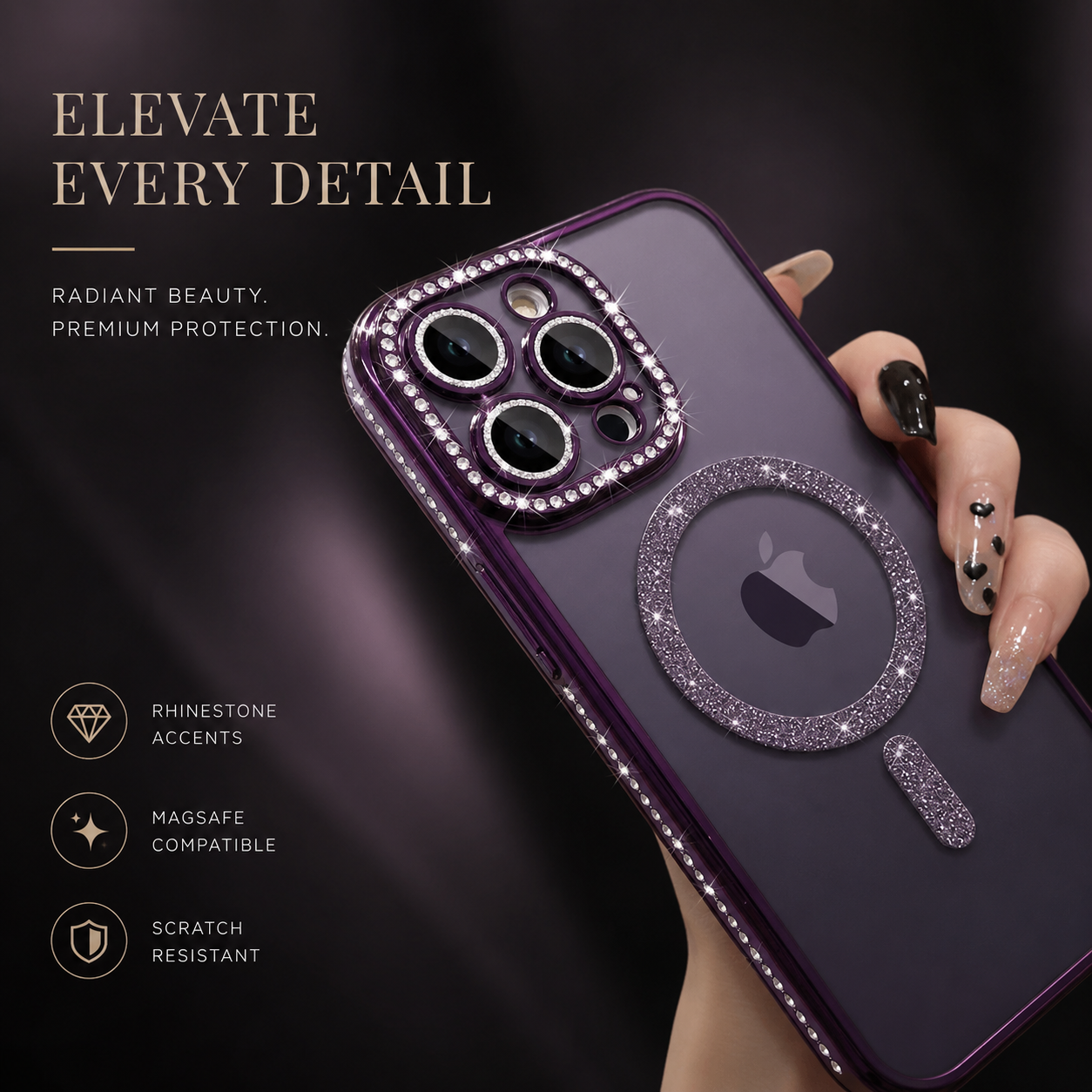Premium iPhone Case MagSafe Compatible Pink Glitter Clear Protective Cover Camera Lens Protection Shockproof Diamond Texture Slim Lightweight Design