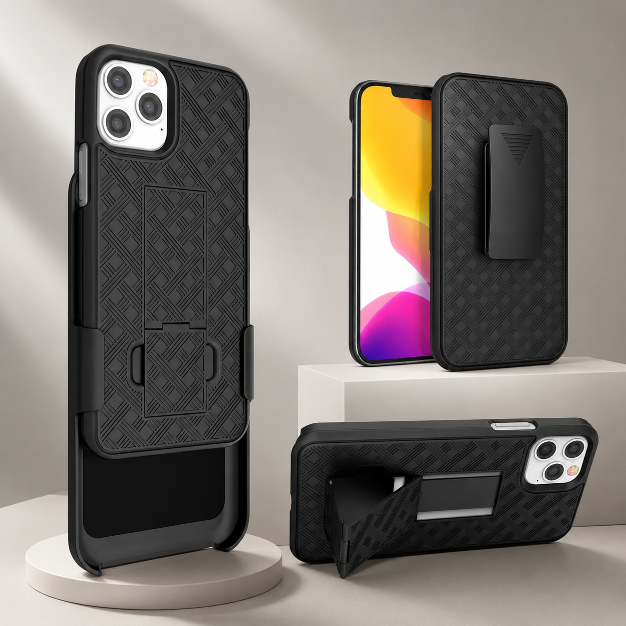 Premium iPhone Case MagSafe Compatible Rugged Armor Belt Clip Holster Kickstand Shockproof Protective Cover Camera Lens Guard Heavy Duty Texture