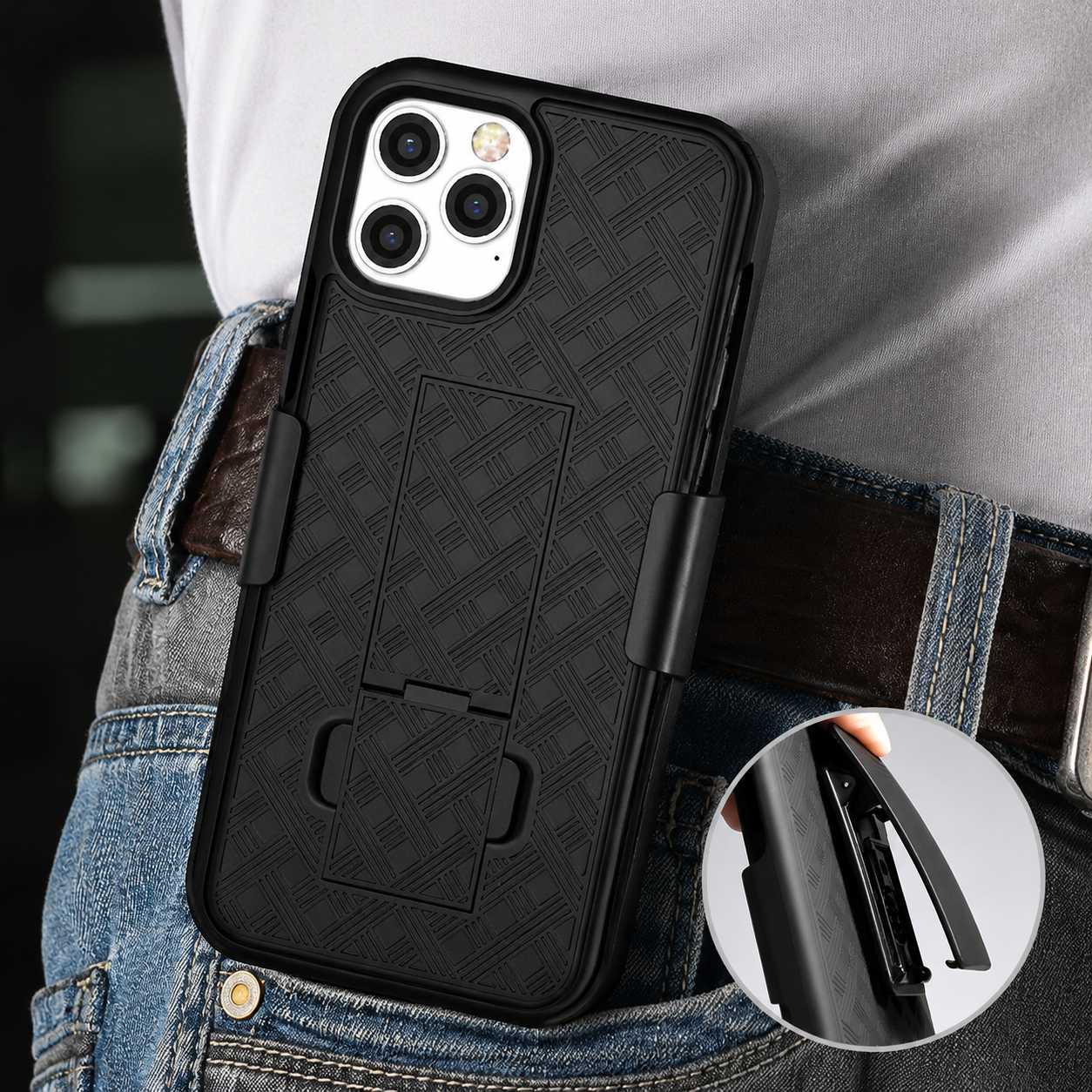 Premium iPhone Case MagSafe Compatible Rugged Armor Belt Clip Holster Kickstand Shockproof Protective Cover Camera Lens Guard Heavy Duty Texture