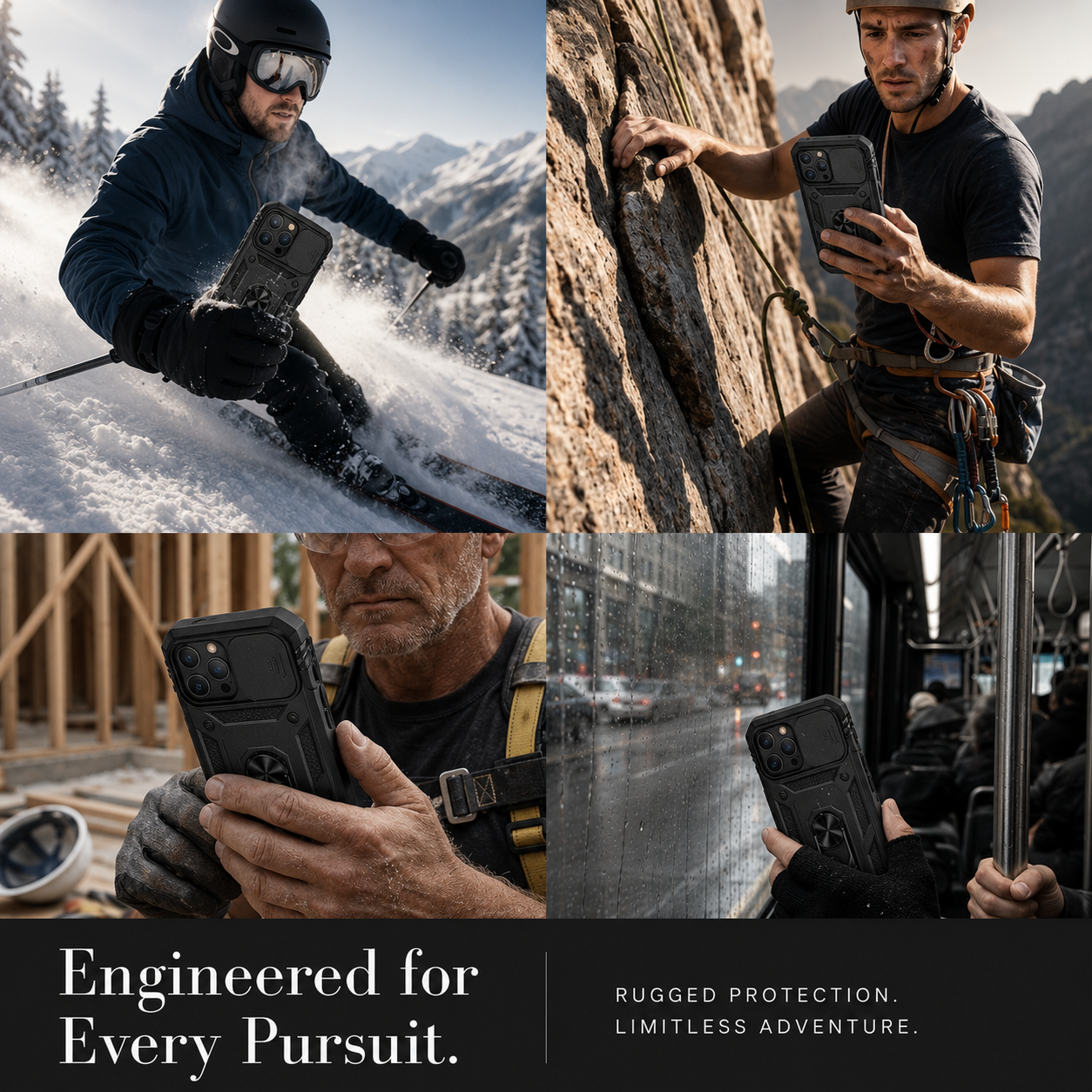 Premium iPhone Case MagSafe Compatible Rugged Armor Card Holder Kickstand Shockproof Protective Cover Camera Lens Protection Heavy Duty Design