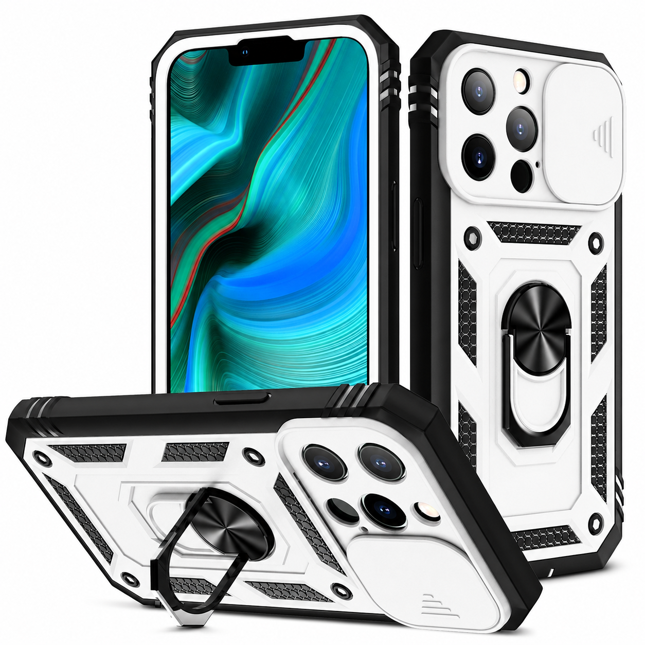 Premium iPhone Case MagSafe Compatible Rugged Armor Card Holder Kickstand Shockproof Protective Cover Camera Lens Protection Heavy Duty Design