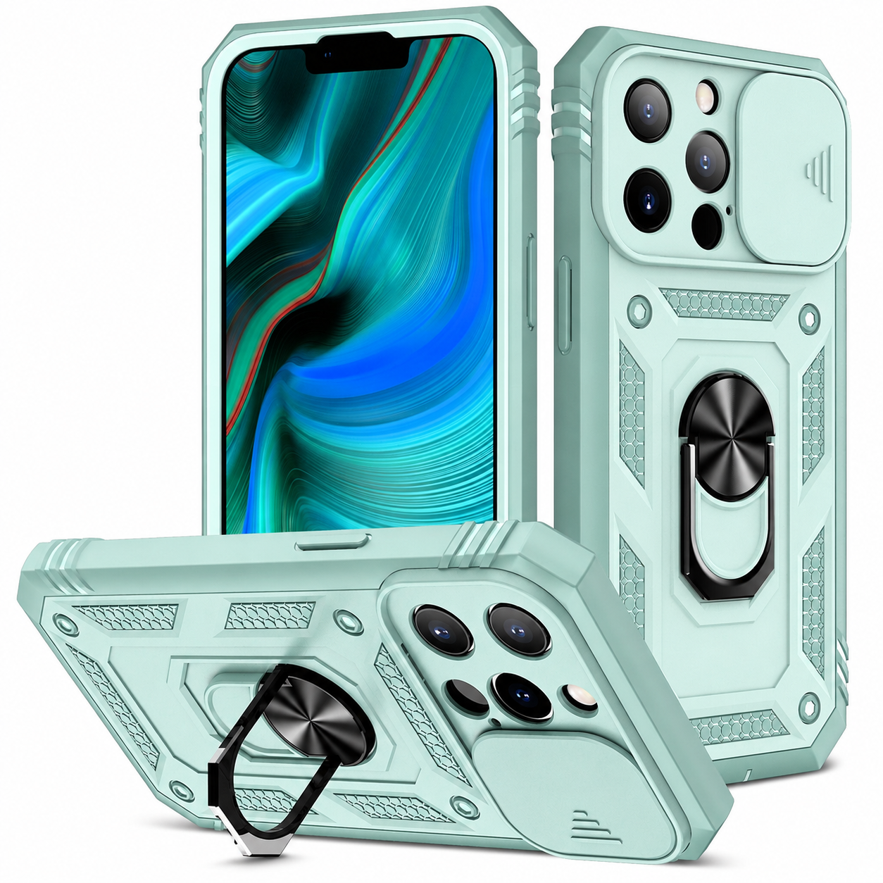 Premium iPhone Case MagSafe Compatible Rugged Armor Card Holder Kickstand Shockproof Protective Cover Camera Lens Protection Heavy Duty Design