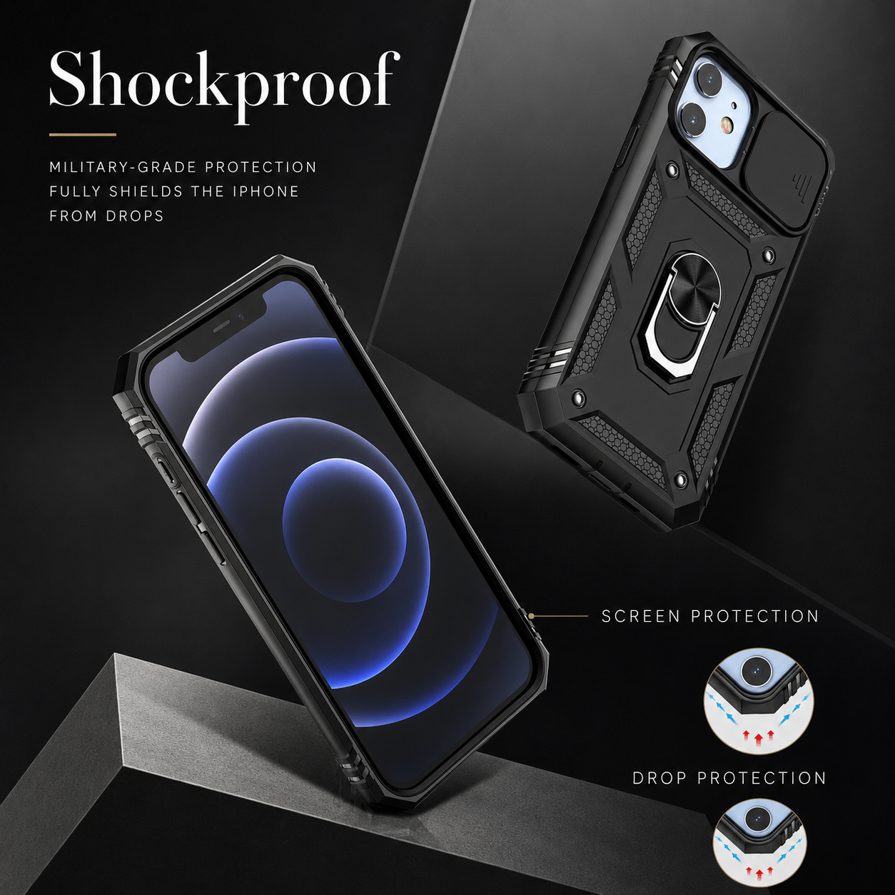 Premium iPhone Case MagSafe Compatible Rugged Armor Card Holder Kickstand Shockproof Protective Cover Camera Lens Protection Heavy Duty Design