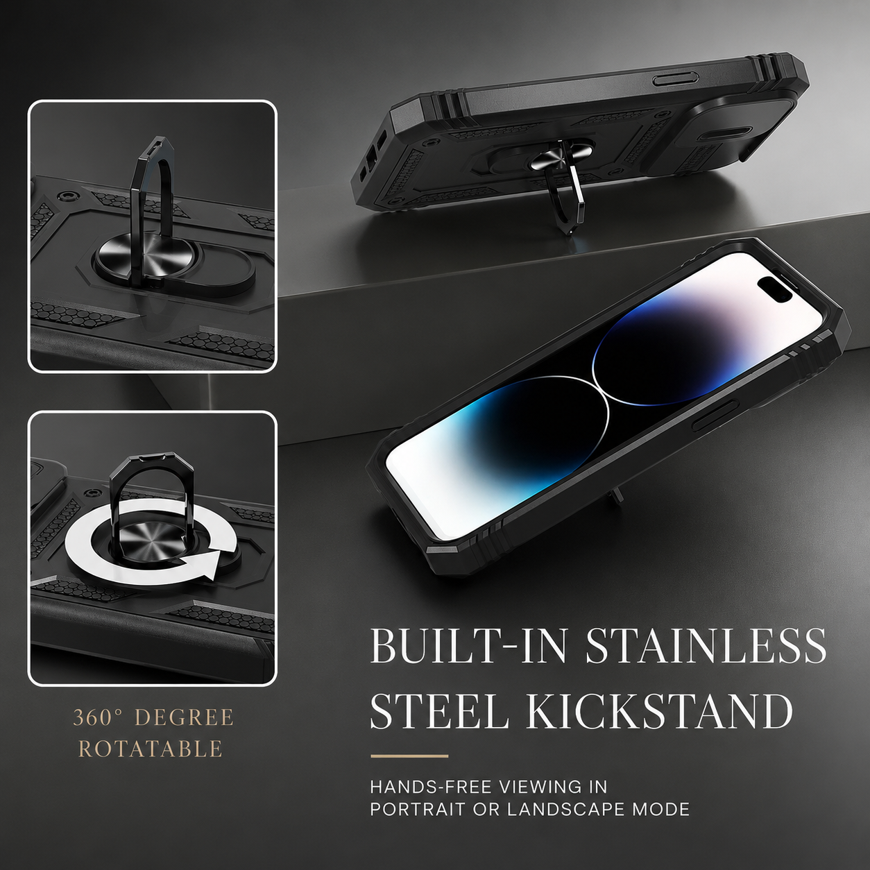 Premium iPhone Case MagSafe Compatible Rugged Armor Card Holder Kickstand Shockproof Protective Cover Camera Lens Protection Heavy Duty Design