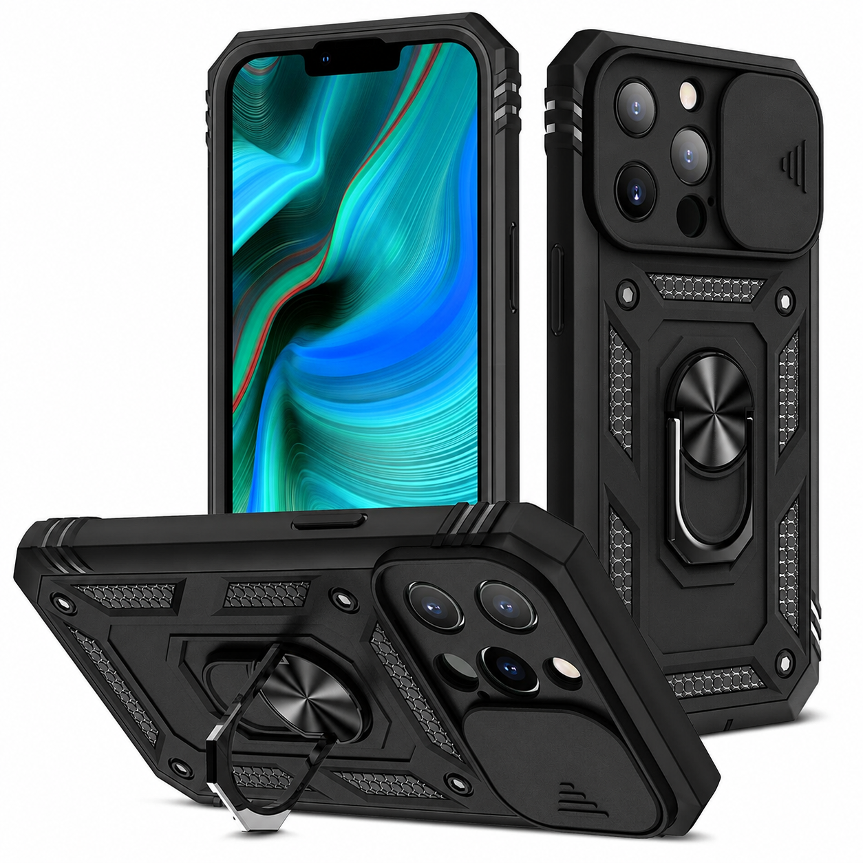 Premium iPhone Case MagSafe Compatible Rugged Armor Card Holder Kickstand Shockproof Protective Cover Camera Lens Protection Heavy Duty Design