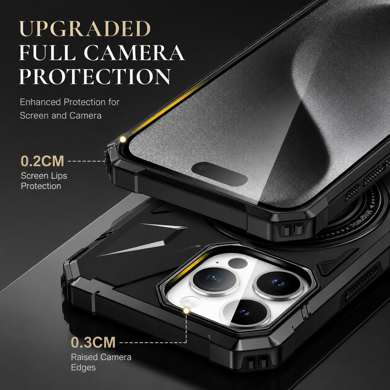 Premium iPhone Case MagSafe Compatible Rugged Armor Protective Cover 360 Rotating Ring Stand Camera Lens Protection Shockproof Hard PC Design