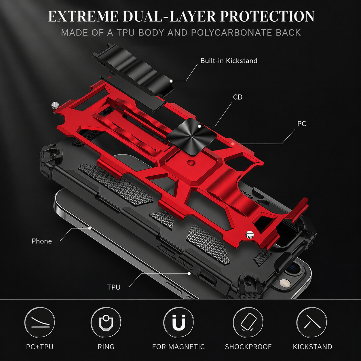 Premium iPhone Case MagSafe Compatible Rugged Armor Protective Cover Camera Lens Protection Shockproof Camouflage Kickstand Heavy Duty Design