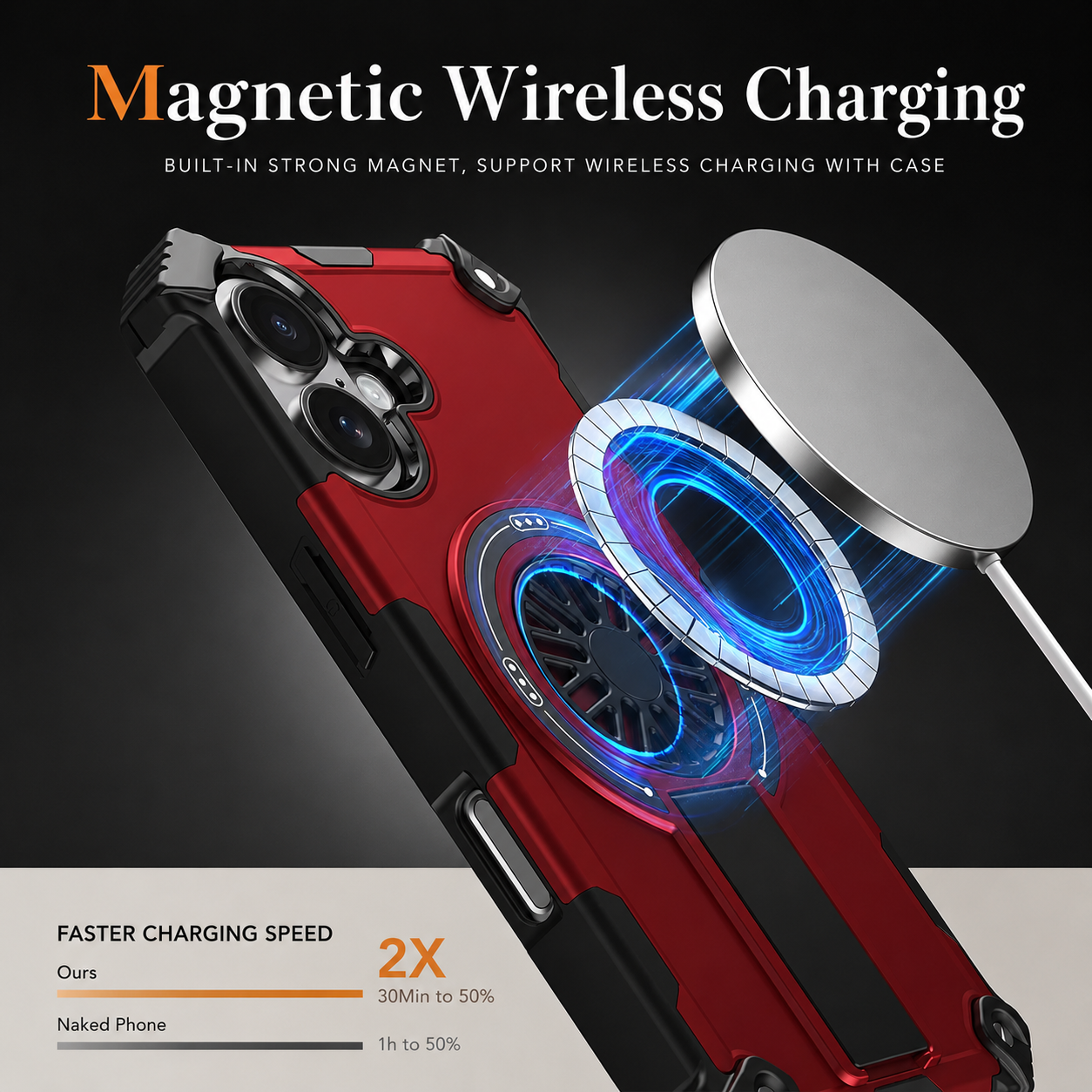 Premium iPhone Case MagSafe Compatible Shockproof Cover Rugged Armor Magnetic Wireless Charging Bracket Stand Anti Fingerprint Non Slip Design