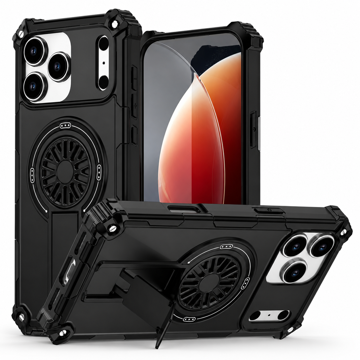 Premium iPhone Case MagSafe Compatible Shockproof Cover Rugged Armor Magnetic Wireless Charging Bracket Stand Anti Fingerprint Non Slip Design