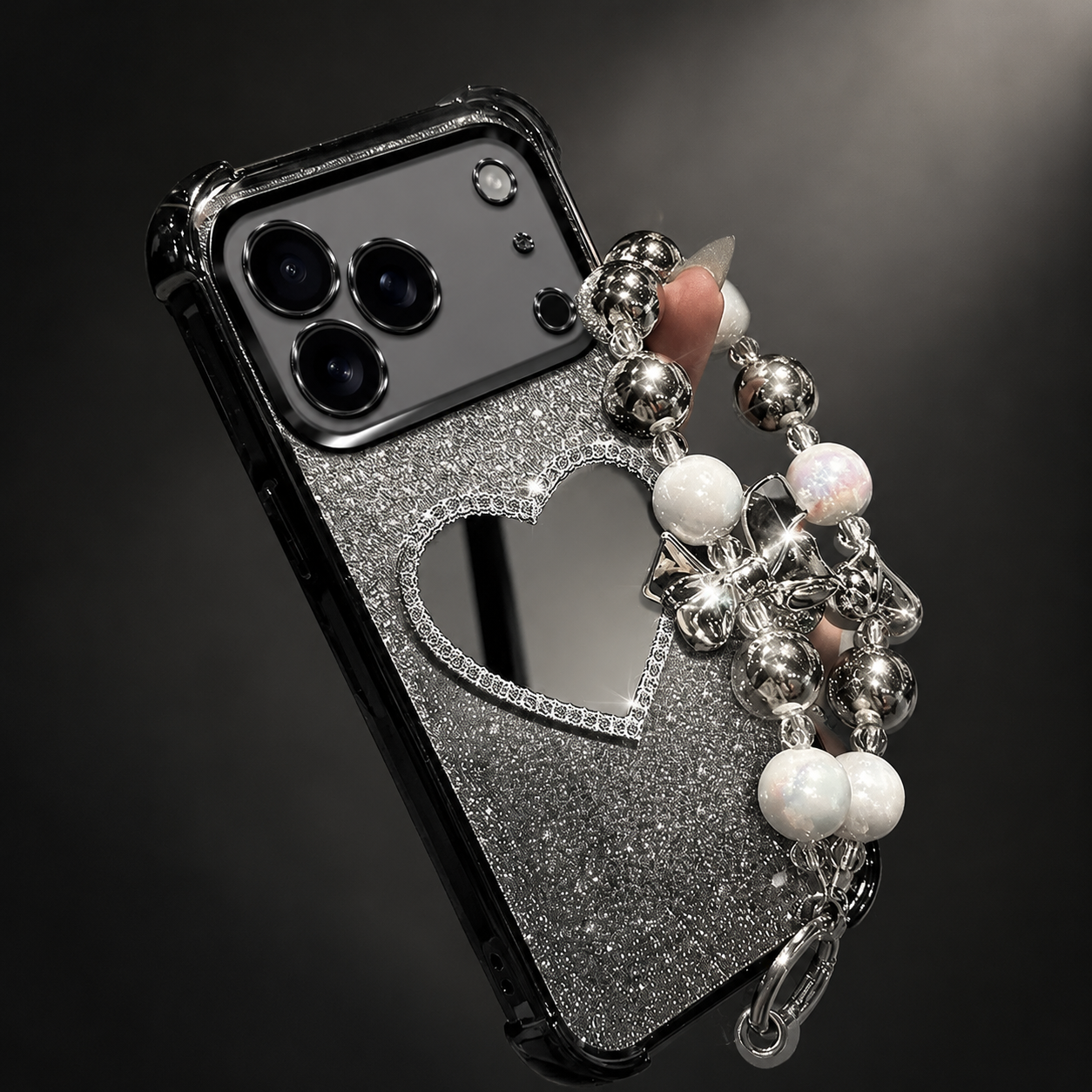 Premium iPhone Case MagSafe Compatible Silicone Build with Bracelet Holder, Mirror Stand, Wireless Charging Support, Non Slip Shock Resistant Design