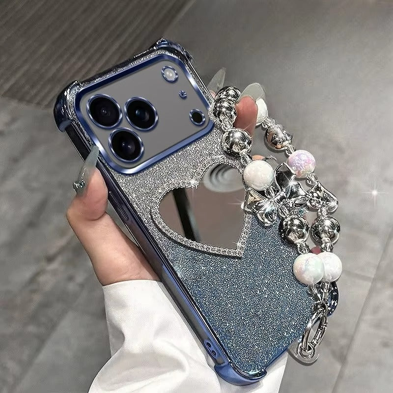 Premium iPhone Case MagSafe Compatible Silicone Build with Bracelet Holder, Mirror Stand, Wireless Charging Support, Non Slip Shock Resistant Design