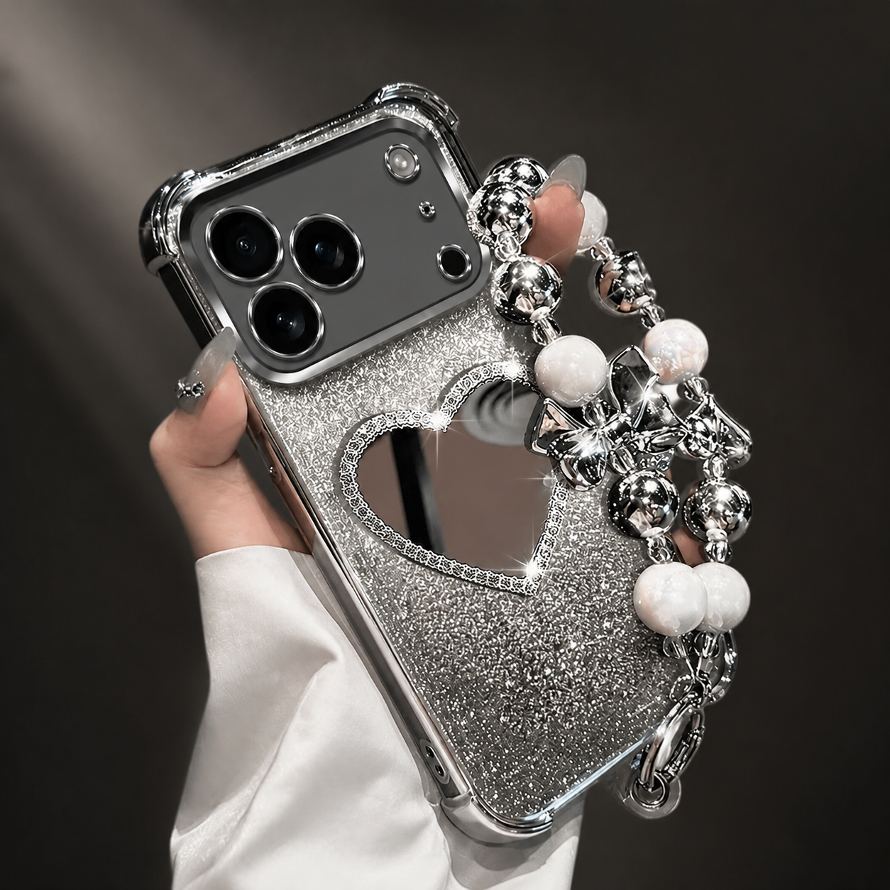 Premium iPhone Case MagSafe Compatible Silicone Build with Bracelet Holder, Mirror Stand, Wireless Charging Support, Non Slip Shock Resistant Design