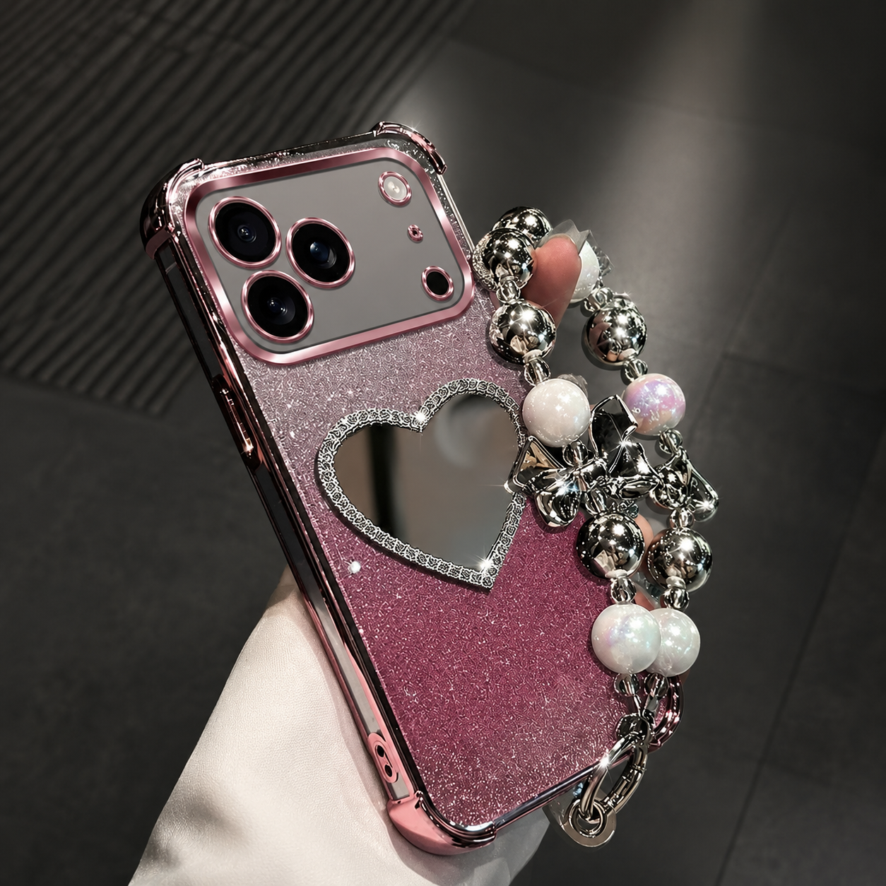 Premium iPhone Case MagSafe Compatible Silicone Build with Bracelet Holder, Mirror Stand, Wireless Charging Support, Non Slip Shock Resistant Design