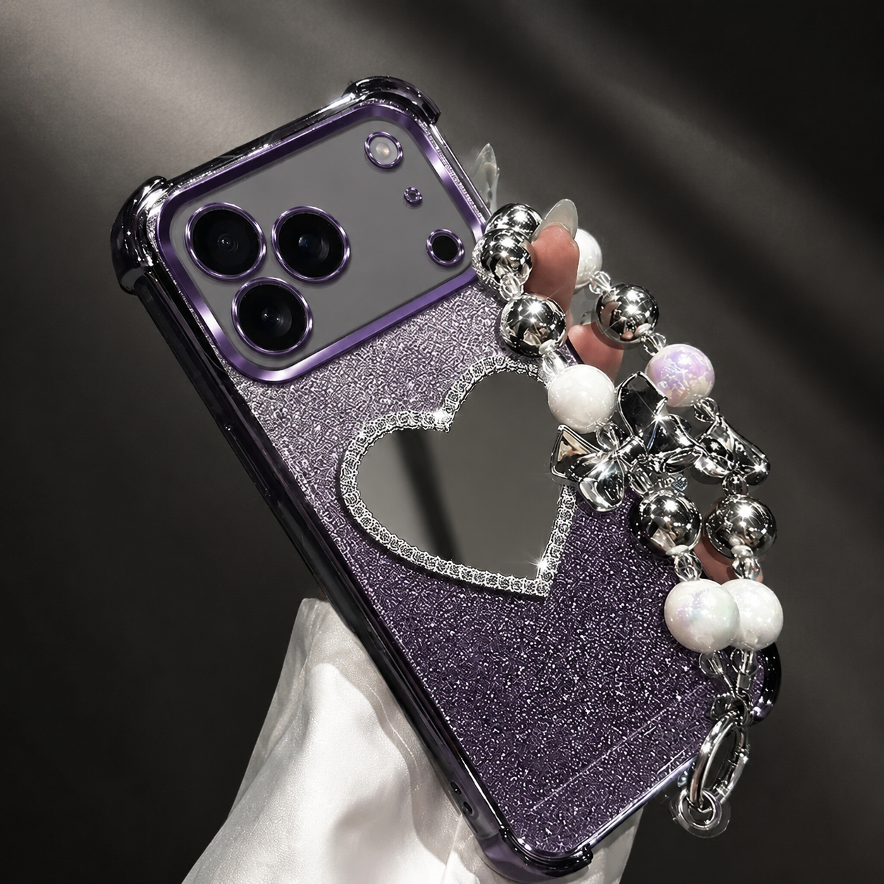 Premium iPhone Case MagSafe Compatible Silicone Build with Bracelet Holder, Mirror Stand, Wireless Charging Support, Non Slip Shock Resistant Design