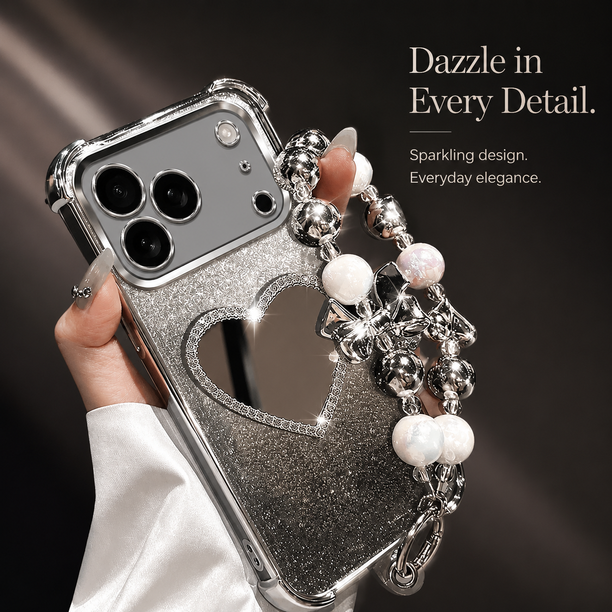 Premium iPhone Case MagSafe Compatible Silicone Build with Bracelet Holder, Mirror Stand, Wireless Charging Support, Non Slip Shock Resistant Design