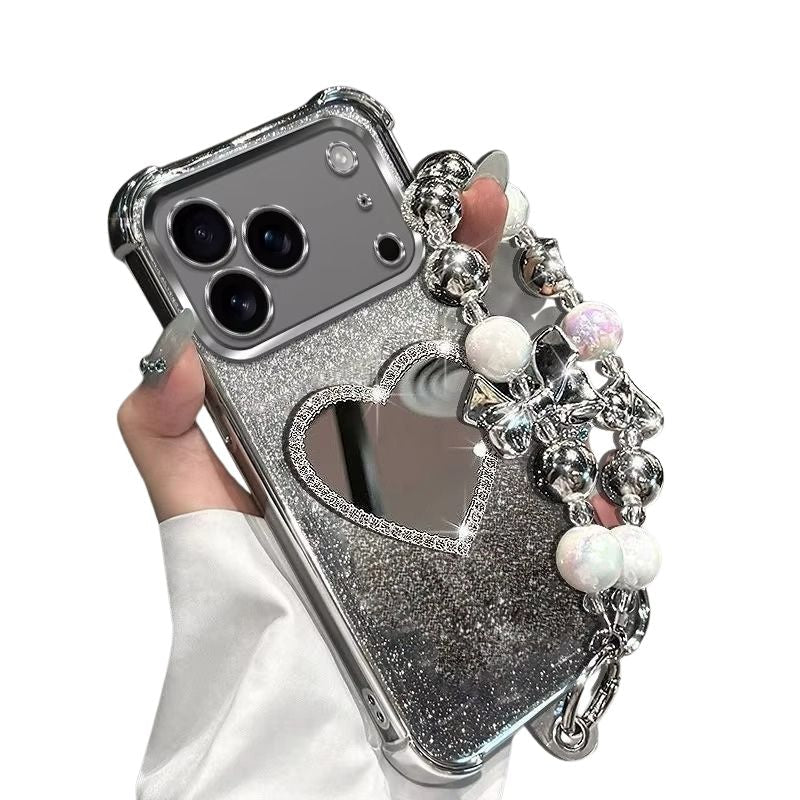 Premium iPhone Case MagSafe Compatible Silicone Build with Bracelet Holder, Mirror Stand, Wireless Charging Support, Non Slip Shock Resistant Design