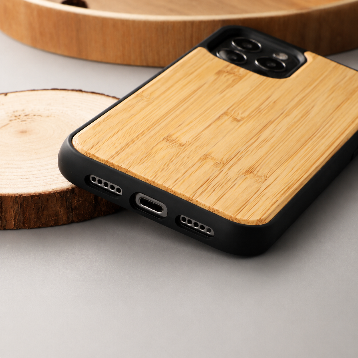 Premium iPhone Case MagSafe Compatible Solid Bamboo Wood Protective Cover Camera Lens Protection Shockproof Hard Back Slim Natural Design