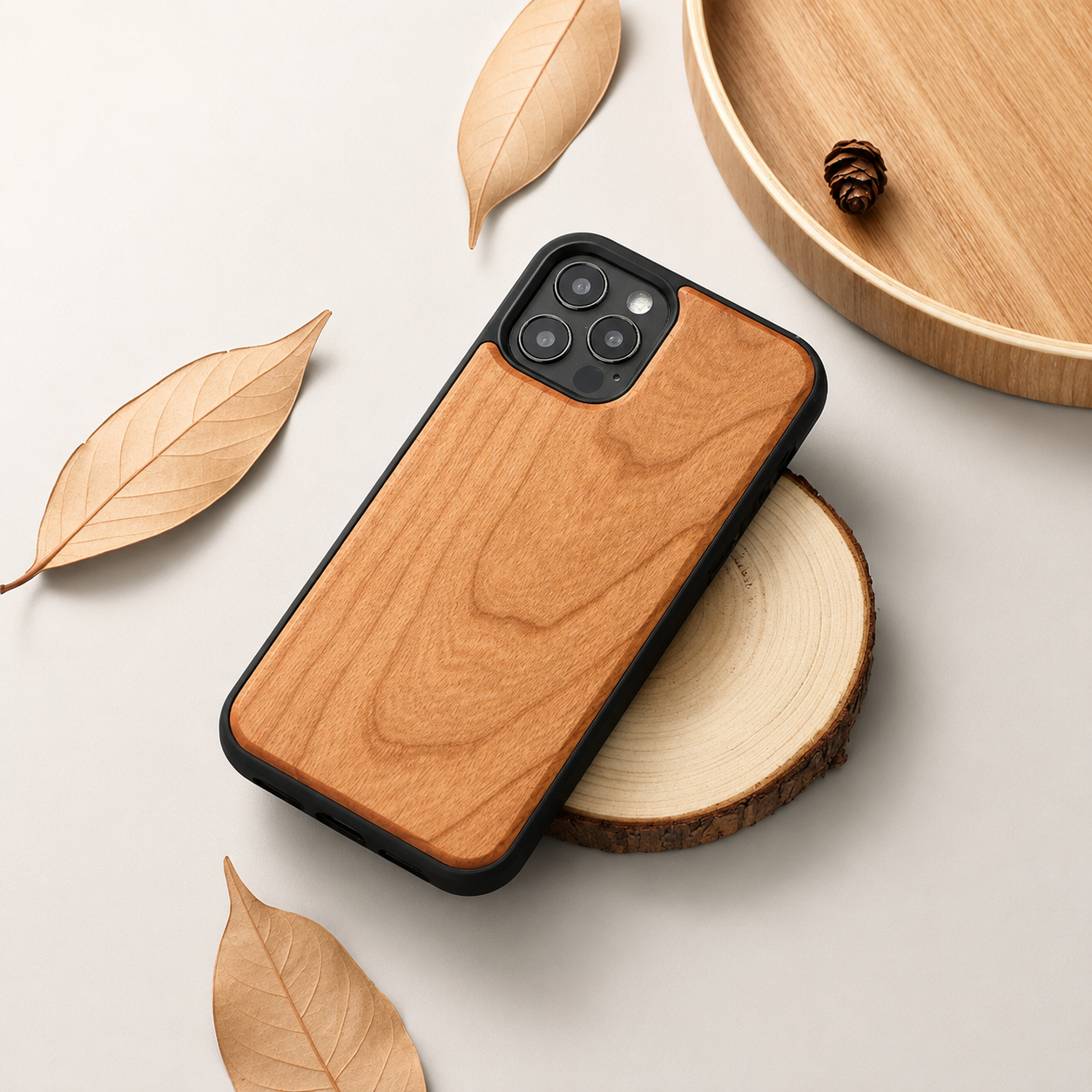 Premium iPhone Case MagSafe Compatible Solid Bamboo Wood Protective Cover Camera Lens Protection Shockproof Hard Back Slim Natural Design
