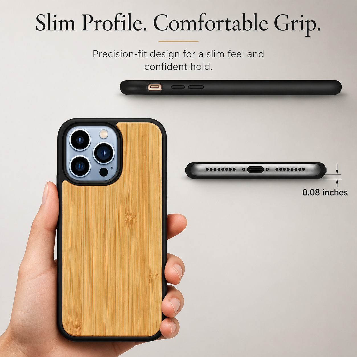 Premium iPhone Case MagSafe Compatible Solid Bamboo Wood Protective Cover Camera Lens Protection Shockproof Hard Back Slim Natural Design