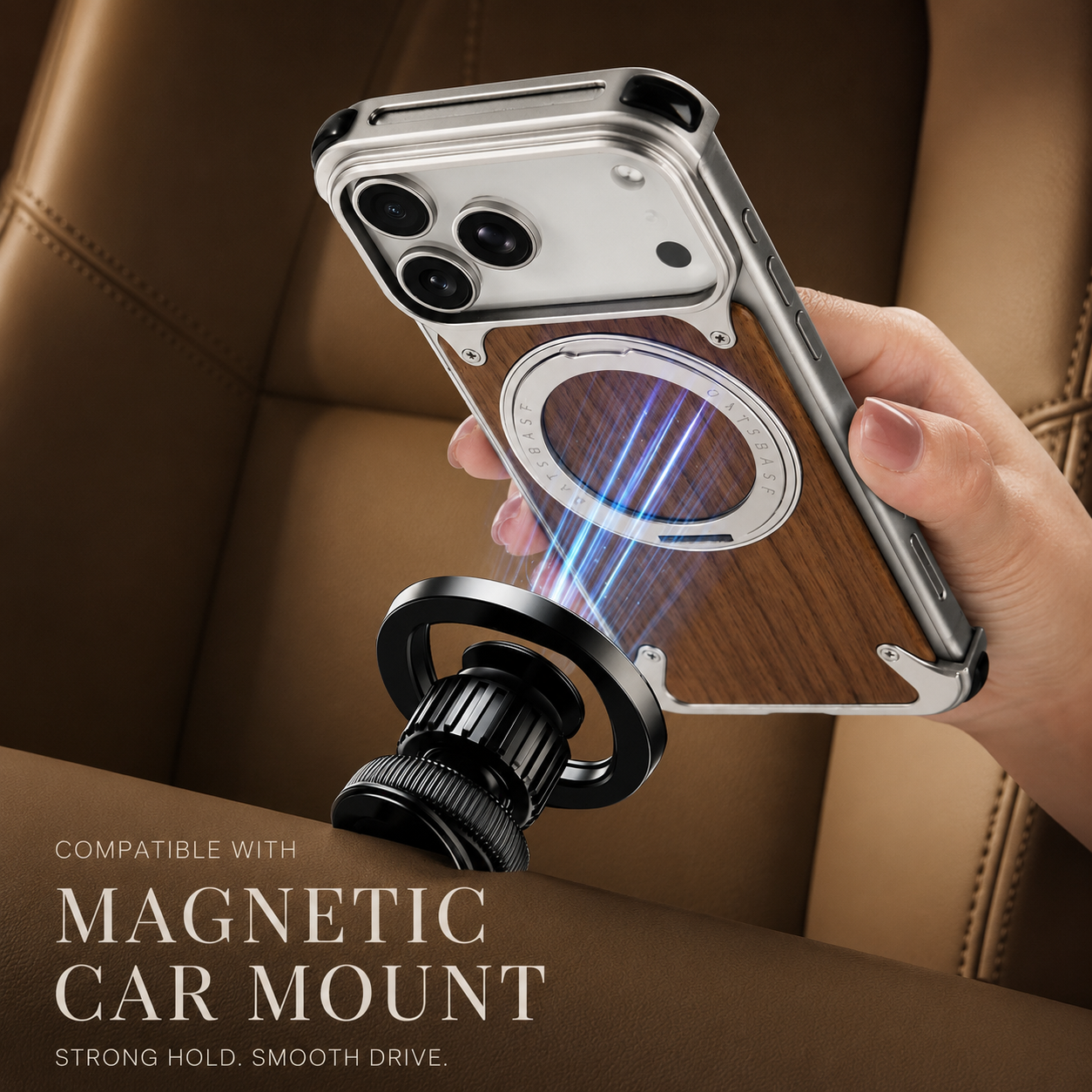 Premium iPhone Case MagSafe Compatible Solid Wood Cover with Camera Lens Protection, 360 Degree Rotating Ring Stand, and Aluminum Frame Construction