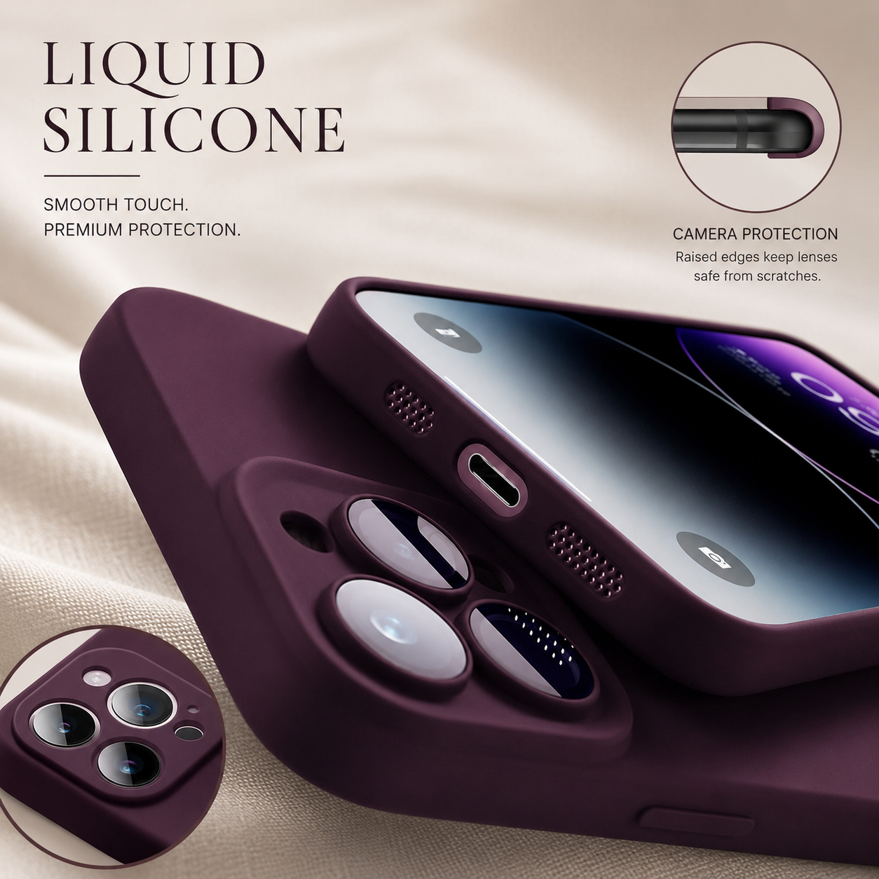Premium iPhone Case MagSafe Compatible Square Liquid Silicone Design with Camera Lens Protection, Shockproof Construction, Slim Lightweight Profile