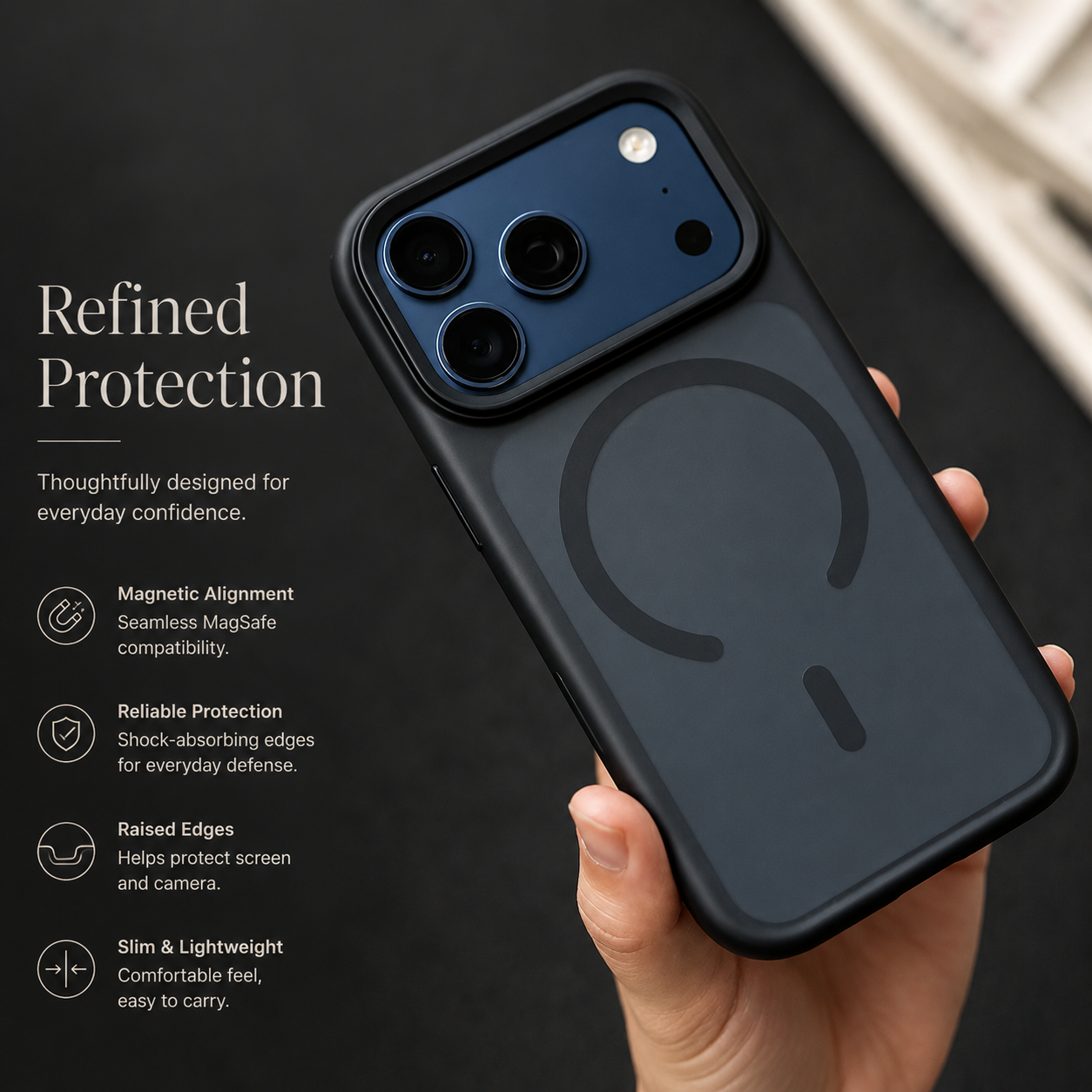 Premium iPhone Case MagSafe Compatible TPU PC Shockproof Cover Camera Control Button Anti Fingerprint Matte Finish Slim Protective Grip Design