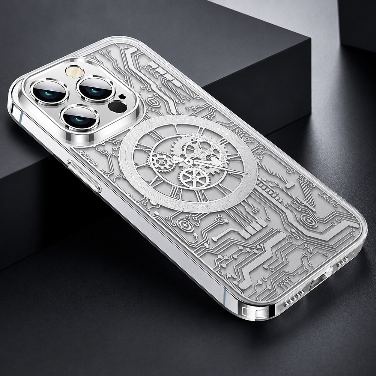 Premium iPhone Case MagSafe Compatible Transparent Protective Cover Camera Lens Protection Shockproof Clear Back Mechanical Texture Bumper Frame