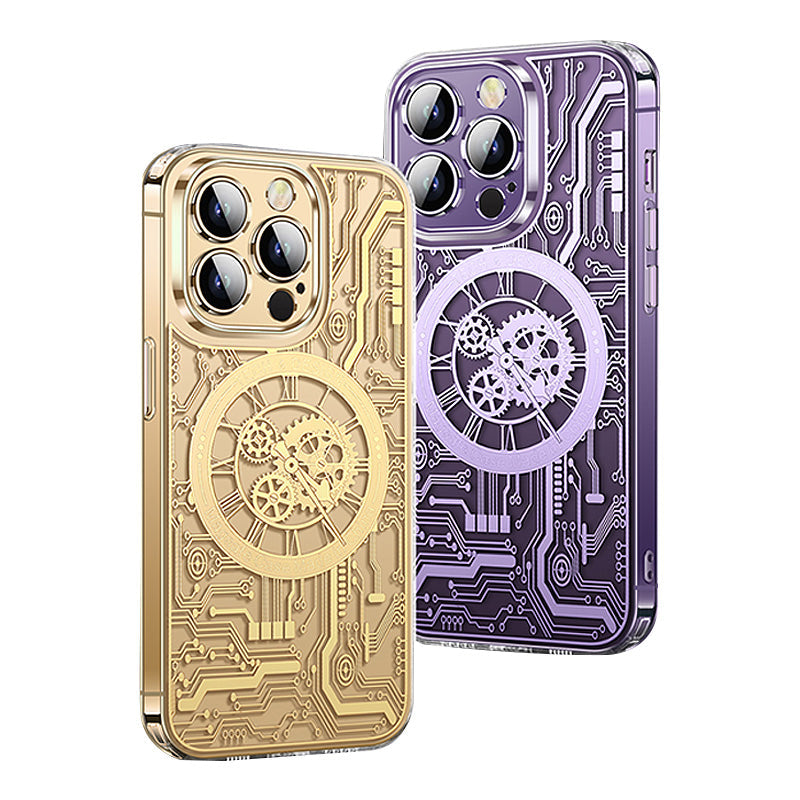 Premium iPhone Case MagSafe Compatible Transparent Protective Cover Camera Lens Protection Shockproof Clear Back Mechanical Texture Bumper Frame