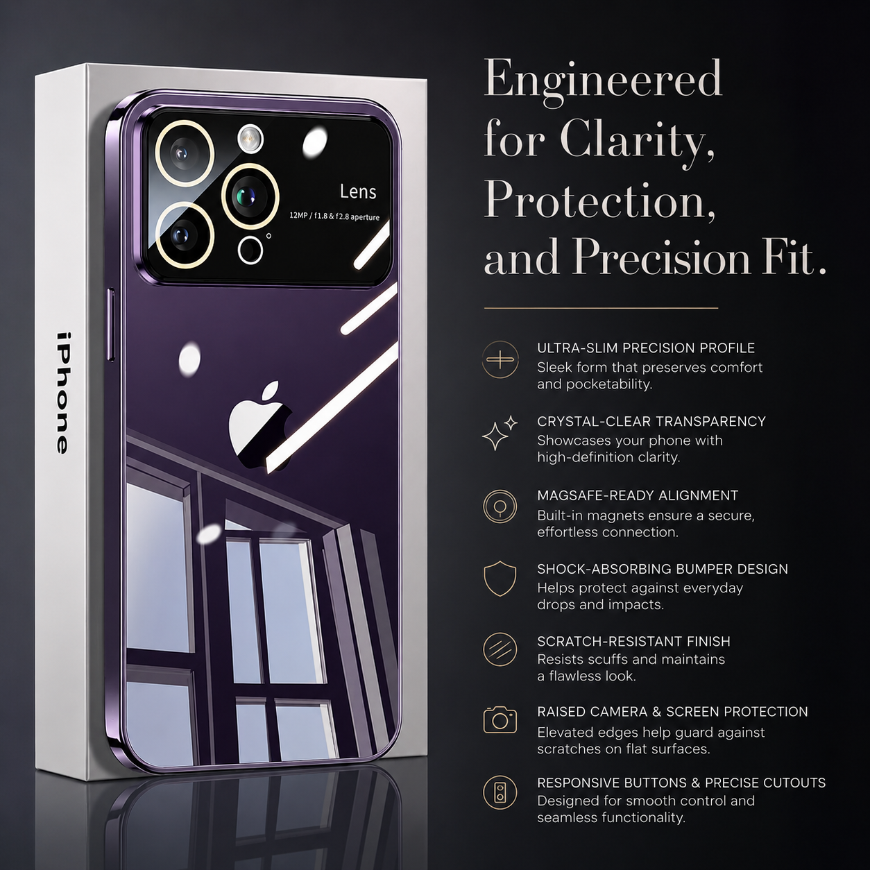 Premium iPhone Case MagSafe Compatible Transparent Protective Cover Camera Lens Protection Shockproof Clear Hard PC Back Ultra Thin Design