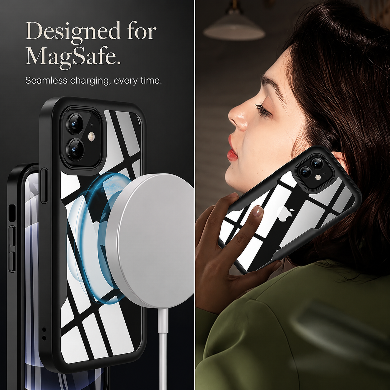 Premium iPhone Case MagSafe Compatible Transparent Silicone Shockproof Protective Cover Full Body Camera Lens Guard Slim Clear Texture Finish