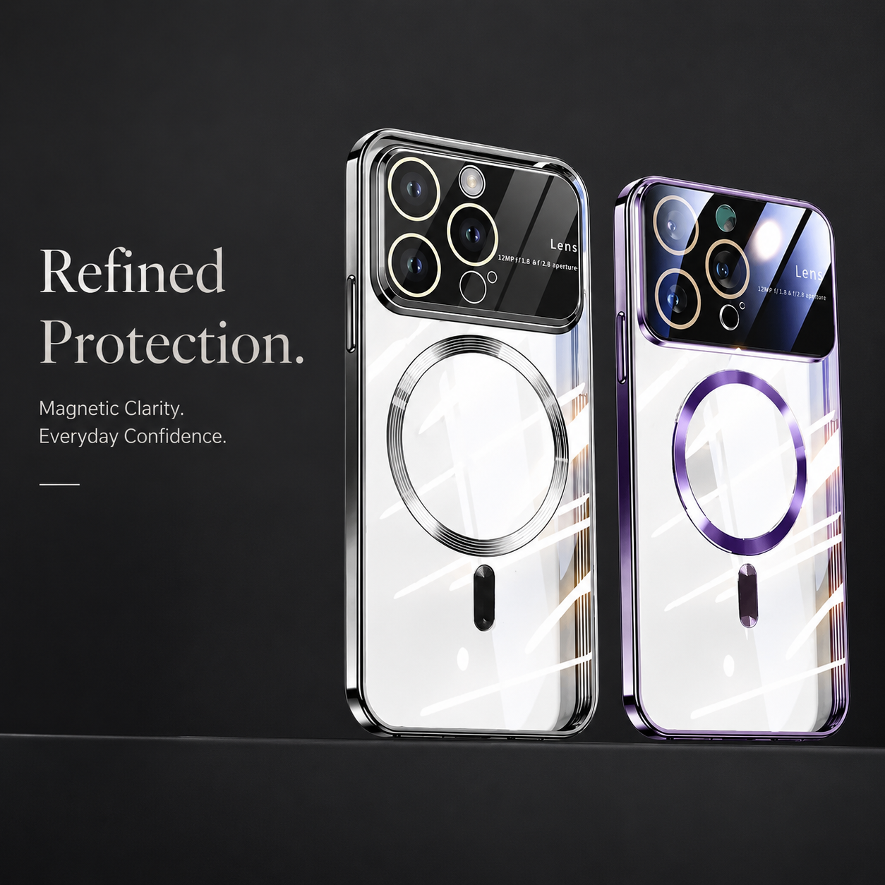 Premium iPhone Case MagSafe Compatible Transparent Tempered Glass Cover Camera Lens Protection Shockproof Silicone Bumper Ultra Thin Full Coverage Design