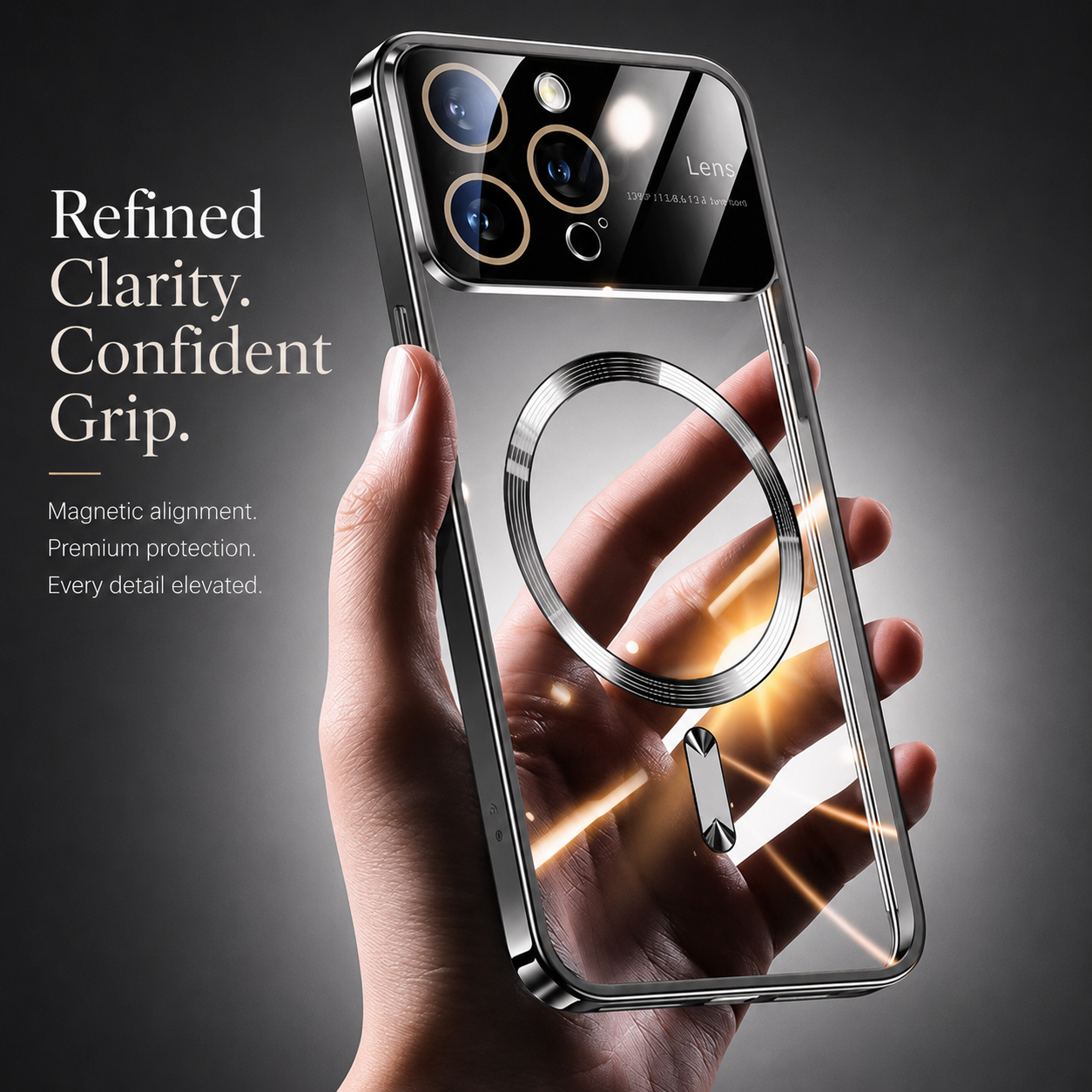 Premium iPhone Case MagSafe Compatible Transparent Tempered Glass Cover Camera Lens Protection Shockproof Silicone Bumper Ultra Thin Full Coverage Design